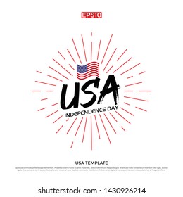 USA sunburst greeting card design template.