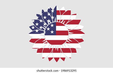 USA Sunflower 4th of July Independence Day Vector 
