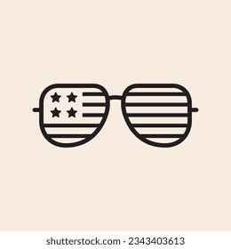 USA sunglasses with Stars and Stripes over the lens outline iconic vector line art