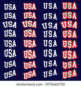 USA. Sweatshirt, t-shirt and hoodie print. Graphic design element. Sticker. Logo. Set in different variations. School, College and Academy style. Vector EPS10.