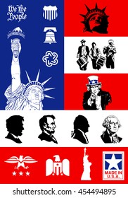 USA Symbols - Icon set with flag background