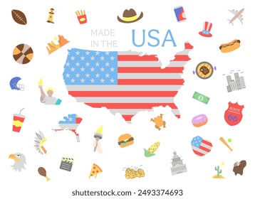 USA symbols icons. Color symbols of America. United States of America elements illustration. EPS 10.