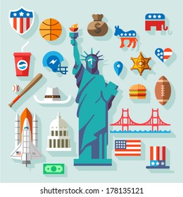 USA  Symbols -  many vector flat icons