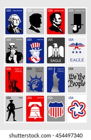 USA Symbols - Set icons framed stamps