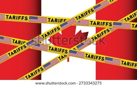 USA Tariffs on Canada Trade Concept with National Flags and Barrier Tape.