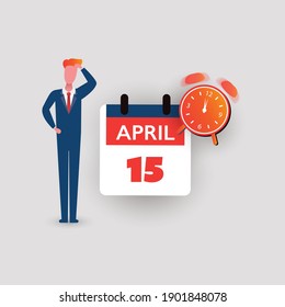 USA Tax Day Concept - Calendar Design Template - Tax Deadline, Due Date for Federal Income Tax Returns: 15th April