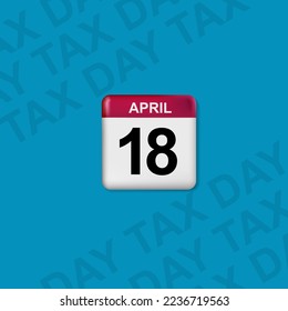 USA Tax Day Reminder Concept - Calendar Design Template 2022.