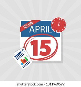 USA Tax Day Warning Icon, April 15th, the Federal Income Tax Deadline Reminder on a Flat Calendar Design with Red Marker. EPS10 Vector Illustration.