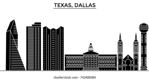 Usa, Texas Dallas architecture vector city skyline, travel cityscape with landmarks, buildings, isolated sights on background