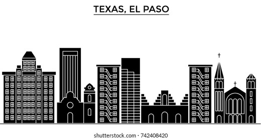 Usa, Texas El Paso architecture vector city skyline, travel cityscape with landmarks, buildings, isolated sights on background