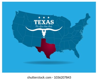 USA and Texas map with nickname the lone star state. vector eps 10.