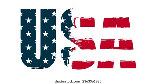 USA text calligraphy with US flag inside in grunge style. Veterans Day, Memorial Day holiday