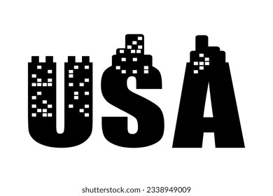 USA text effect with building vector design.