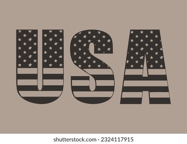 USA text effect grunge style vector with amerian flag.