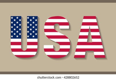 USA text with flag.Vector American flag.USA flag symbol.