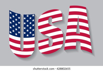 USA text with flag.Vector American flag.USA flag symbol.