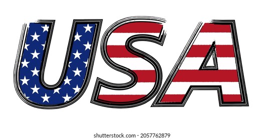 USA text in grunge style.USA flag icon.