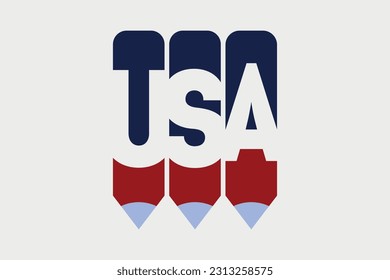 USA text with Pencil symbol creative ideas design. USA flag color concept vector illustration. USA typography negative space word vector illustration. USA country name vector design.