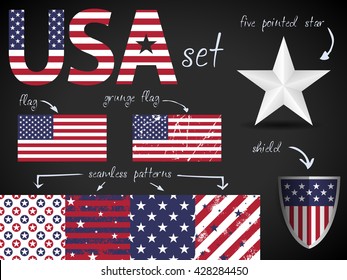 USA theme, flags, stars patterns