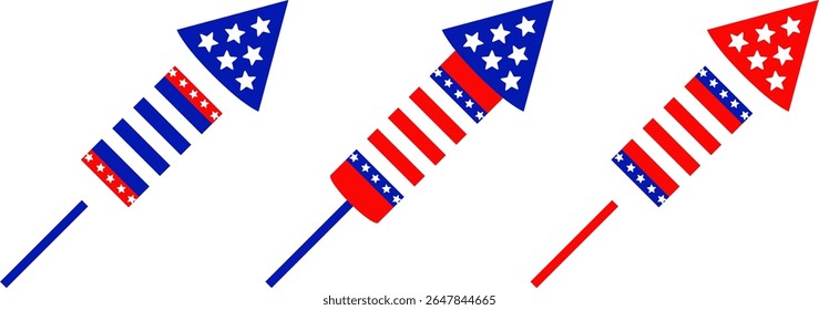USA Themed Firework Rockets Set – 4th of July Vector Design