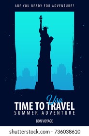 USA Time to Travel. Journey, trip and vacation. Vector travel illustration