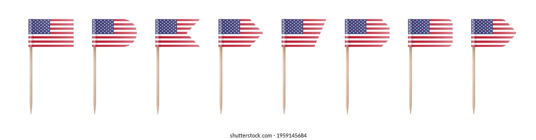 USA toothpick flags isolated on a white background. Decoration for Independence day 4th July.