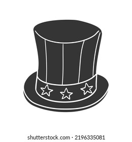 USA Top Hat Icon Silhouette Illustration. United States Vector Graphic Pictogram Symbol Clip Art. Doodle Sketch Black Sign.
