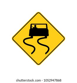 USA traffic road sign. slippery when wet, use caution. vector illustration