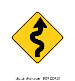 USA traffic road sign. winding road ahead,begins with a curve to the right. vector illustration