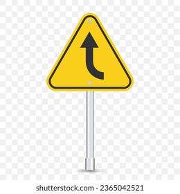 Usa traffic road signjust ahead a road curve symbol transparent grid background