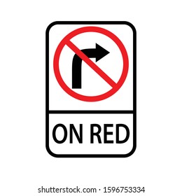 USA traffic road signs. no right turn on red. vector illustration