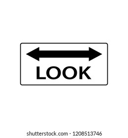 USA traffic road signs. railroad crossing ahead, look both ways for train before processing. vector illustration