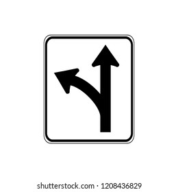 USA traffic road signs. This lane offers the option of turning left or going straight . vector illustration