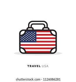 USA travel concept. Suitcase vector icon with national country flag