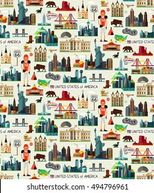 USA Travel Seamless Pattern. Vector.