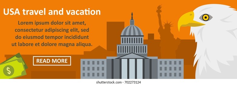 Usa travel and vacation banner horizontal concept. Flat illustration of usa travel and vacation banner horizontal vector concept for web