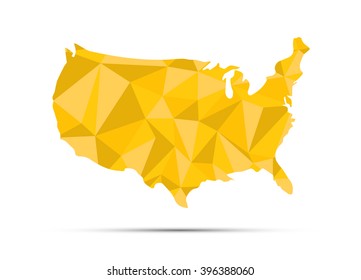 USA triangulated map. Golden silhouette isolated on white.