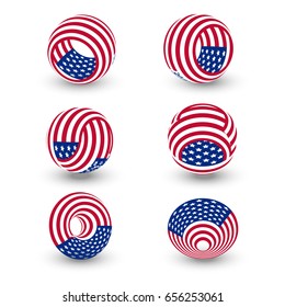 USA twisted circle abstract vector logo. United states symbol set. Independence day 3d vector illustration.