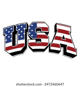 USA Typography Lettering 3D Curve Isolated Background.