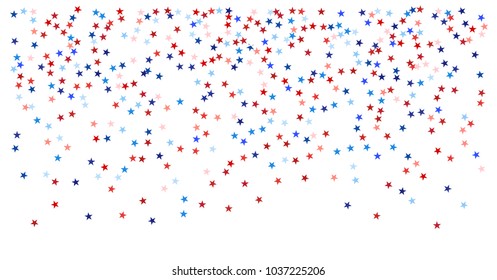 USA, UK, Australia State Symbols and Flag Coloured Star Confetti. 4th of July, Labor Day, Independence, Memorial Day Patriotic Pattern. American Flag, Election Red, Blue, White Stars Confetti Pattern.