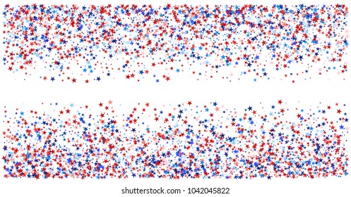 USA, UK, Australia State Symbols and Flag Colours Stars Confetti. 4th of July, Independence, Labor Day, Memorial Day Patriotic Pattern. American Flag, Election Red, Blue, White Stars Confetti Texture.