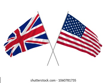 USA and UK crossed flags waving in the wind as sign of cooperation or sport competition or diplomatic meeting event. Vector illustration. svg