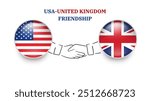 usa and uk flags in circle with shake hand. usa And uk friendship. usa And uk flags, isolated on white background. Vector