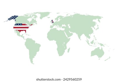 USA and UK on world map