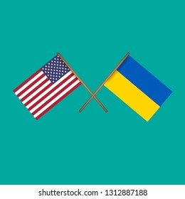 USA and Ukraine crossed flags.Language learning or travel concept.