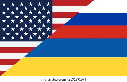 USA, Ukraine And Russia flag vector background design