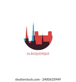 USA United States Albuquerque cityscape skyline city panorama vector flat modern logo icon. US New Mexico American county emblem idea with landmarks and building silhouette