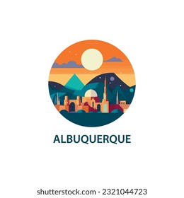 USA United States of America Albuquerque modern city landscape skyline logo. Panorama vector flat shape abstract New Mexico sunset sunrise icon