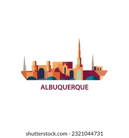 EEUU Estados Unidos de América Albuquerque moderno diseño de paisaje de la ciudad logo. Icono de Nueva México abstracto de forma plana vectorial Panorama