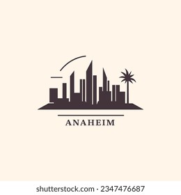 EEUU Estados Unidos de América Anaheim moderno diseño del paisaje de la ciudad. Icono de estado plano vector Panorama de California con formas abstractas de monumentos, rascacielos, panorama, edificios